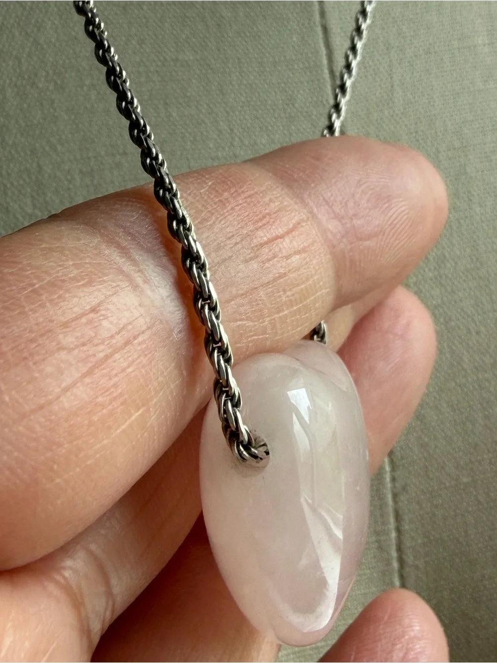 Rose Quartz Heart Floating Necklace in Soft Pink on 925 Sterling Silver Chain